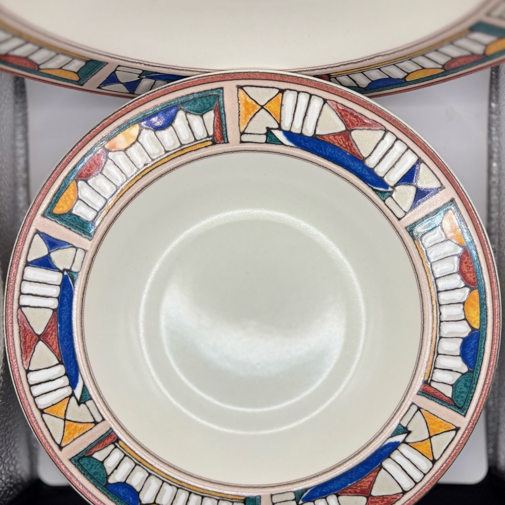 Set of 2 Rim Soup Bowls 9 3/4” Mikasa Intaglio Stoneware Stained Glass CAC84